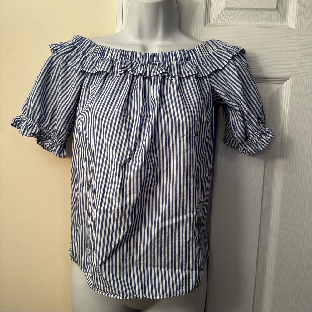Blue Striped Off-Shoulder Top